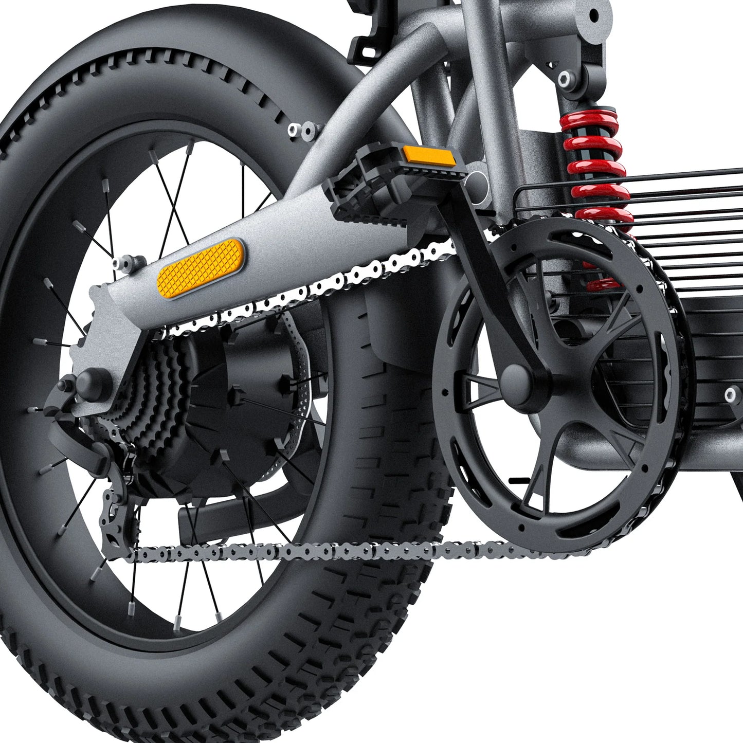 coswheel t20 ebike. left front side. chain and rear wheel.