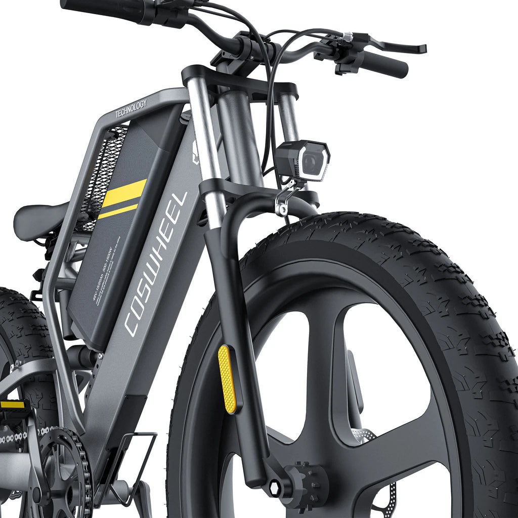 Coswheel T26 mountain ebike. front view.