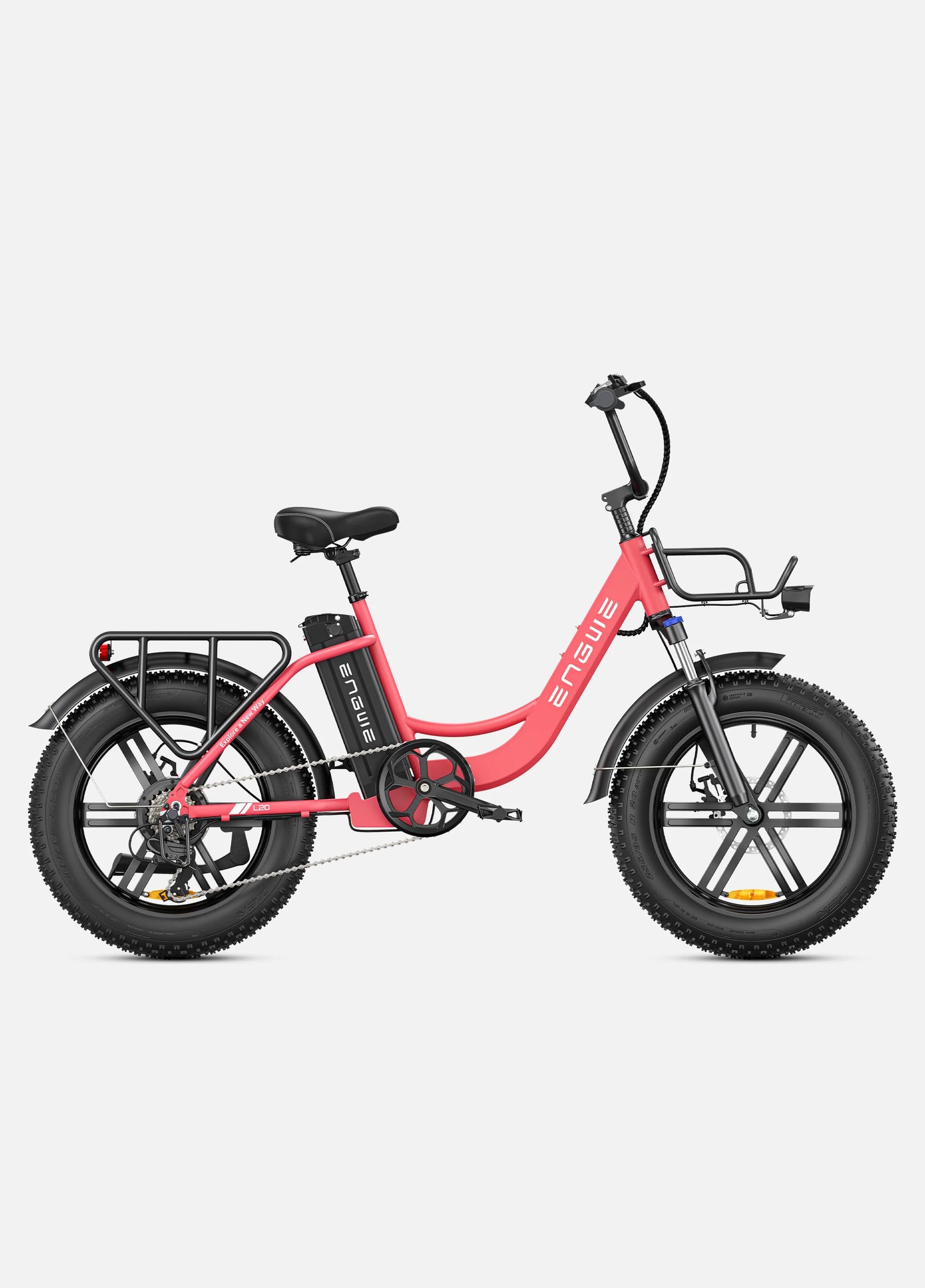 Engwe L20 ebike. right side. pink color.
