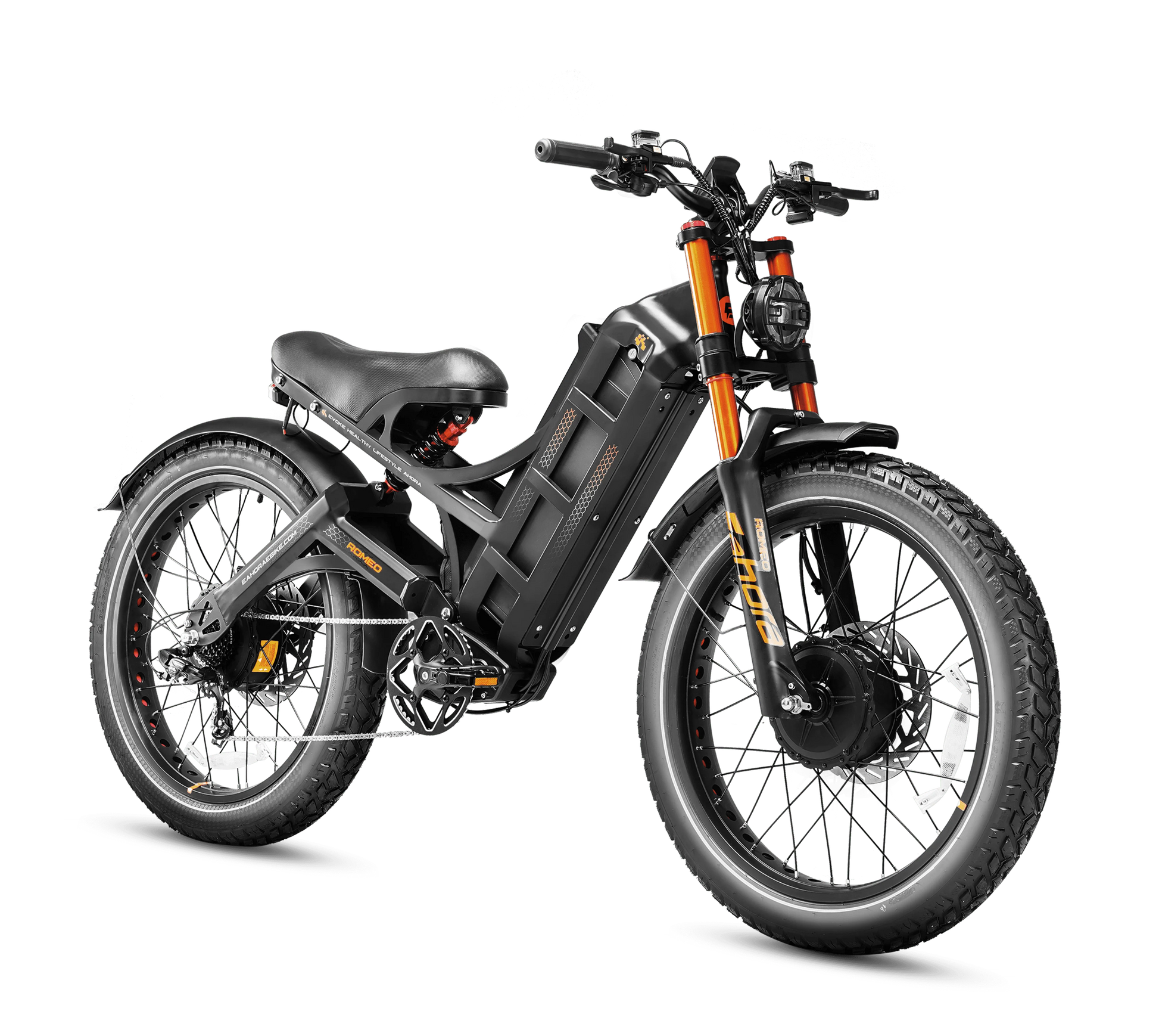Eahora Romeo Pro II electric bike with 26-inch tires and dual 1500W motors, designed for off-road and all-terrain riding.