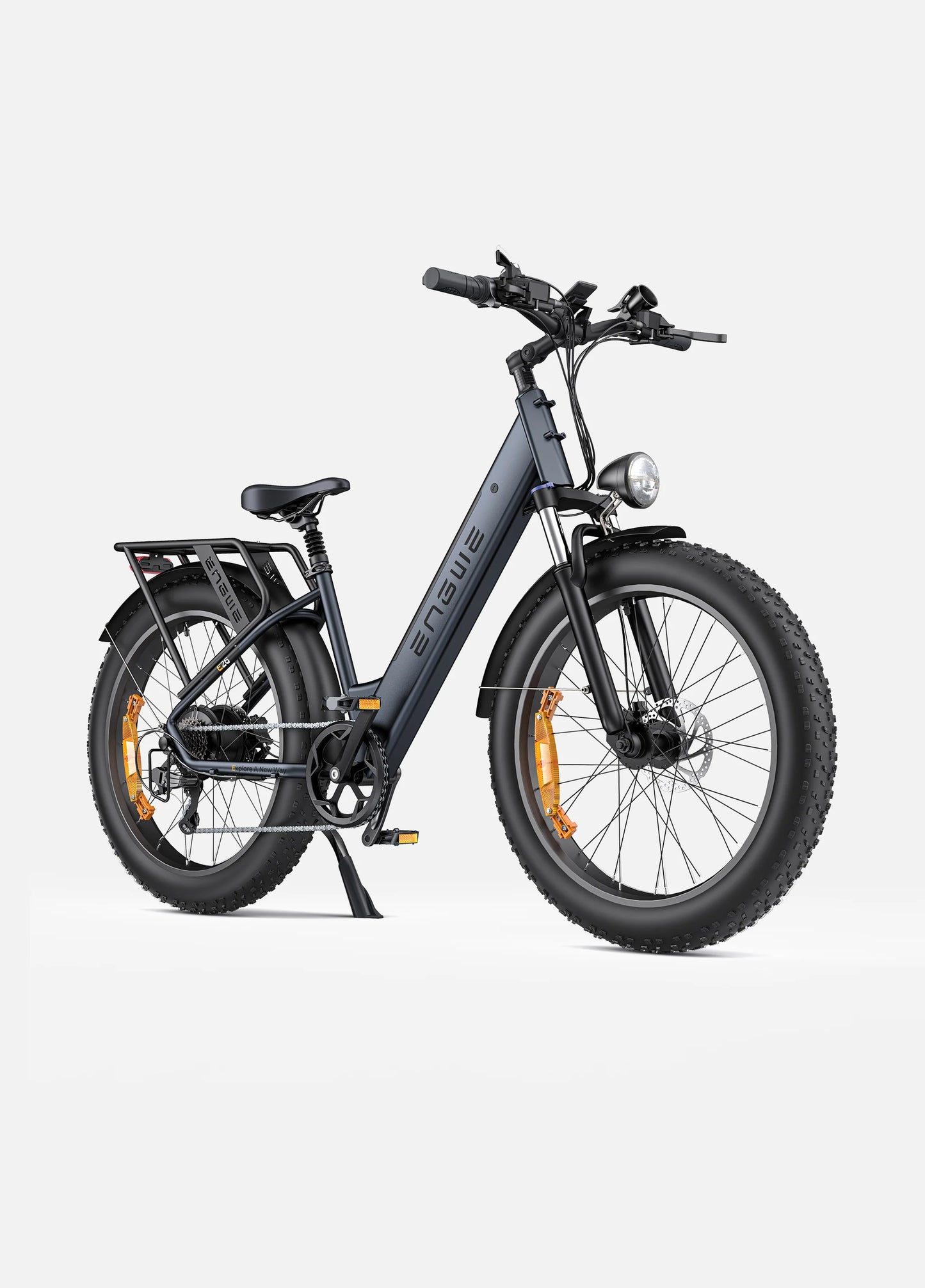 Engwe E26 ebike. Galaxy grey. Right side front view.