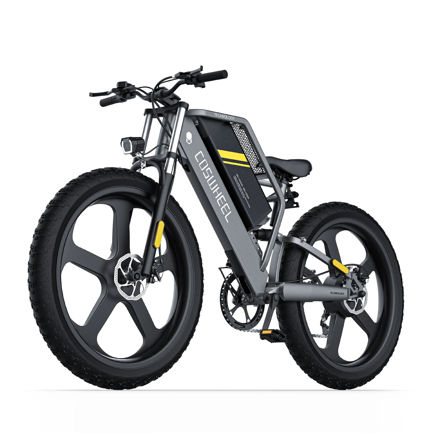 Coswheel T26 mountain ebike. front left view.