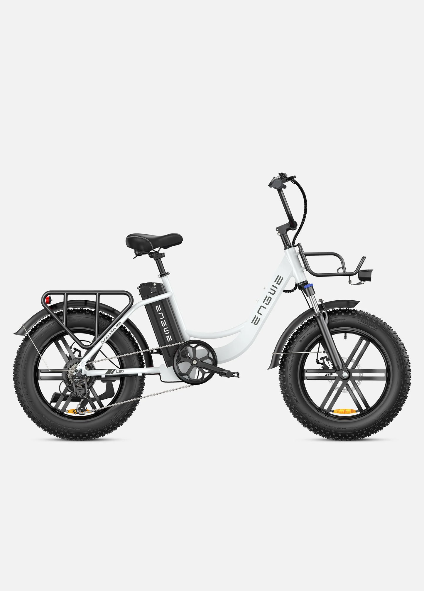 Engwe L20 ebike. right side. white color