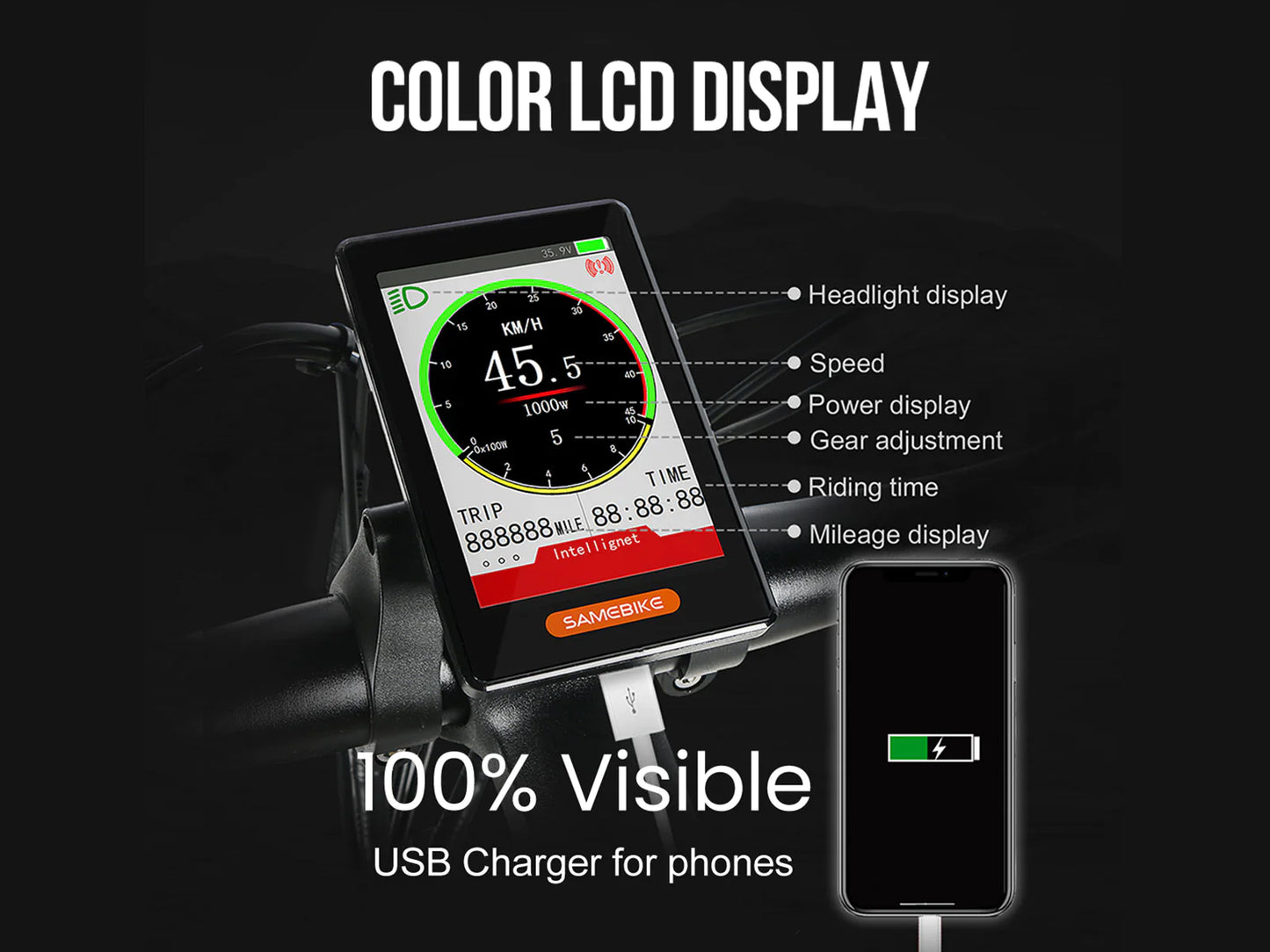 SAMEBIKE LO26-II Folding Electric Off Road Bike. color LCD display.