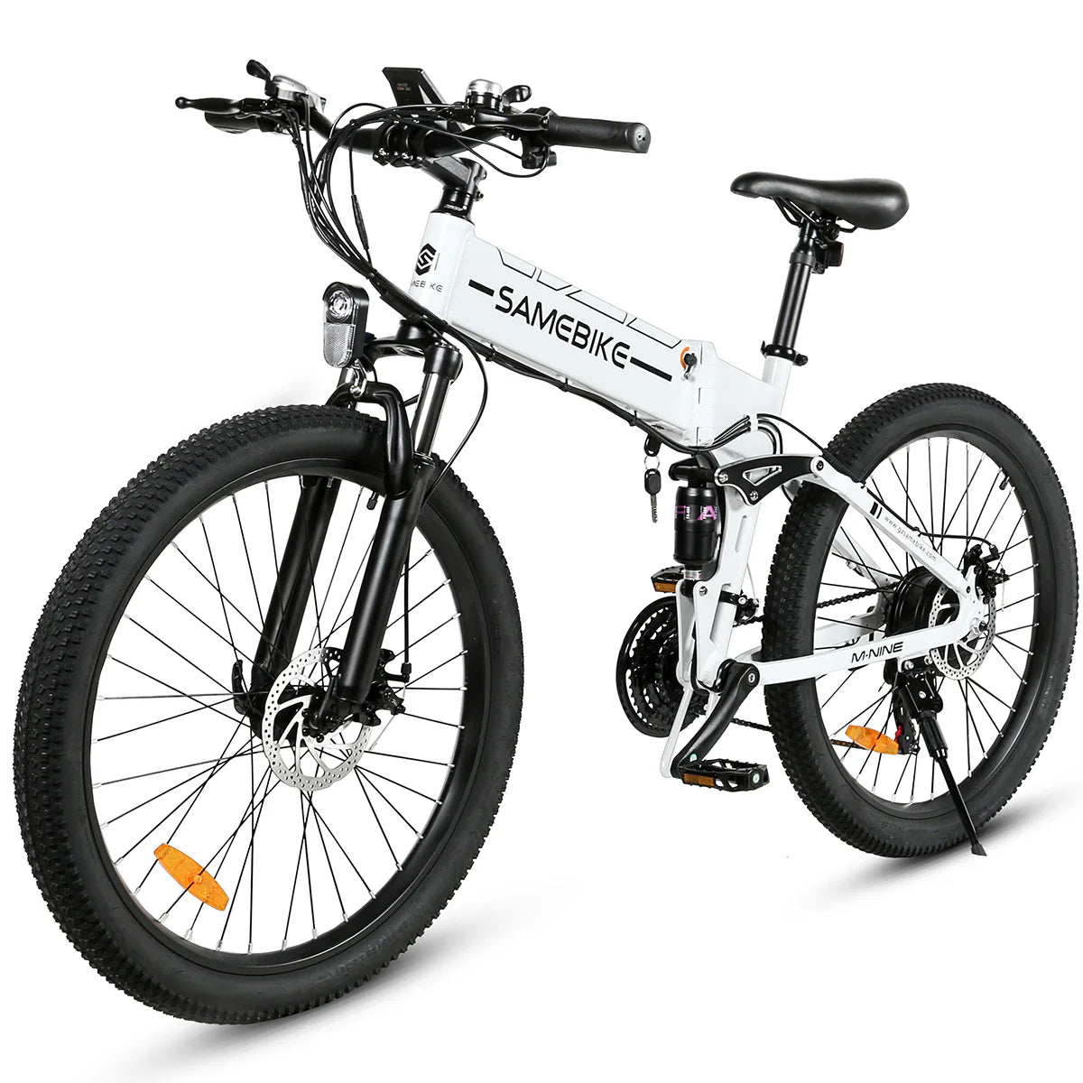 SAMEBIKE LO26-II-FT 750W Folding off road ebike. left side front. white color