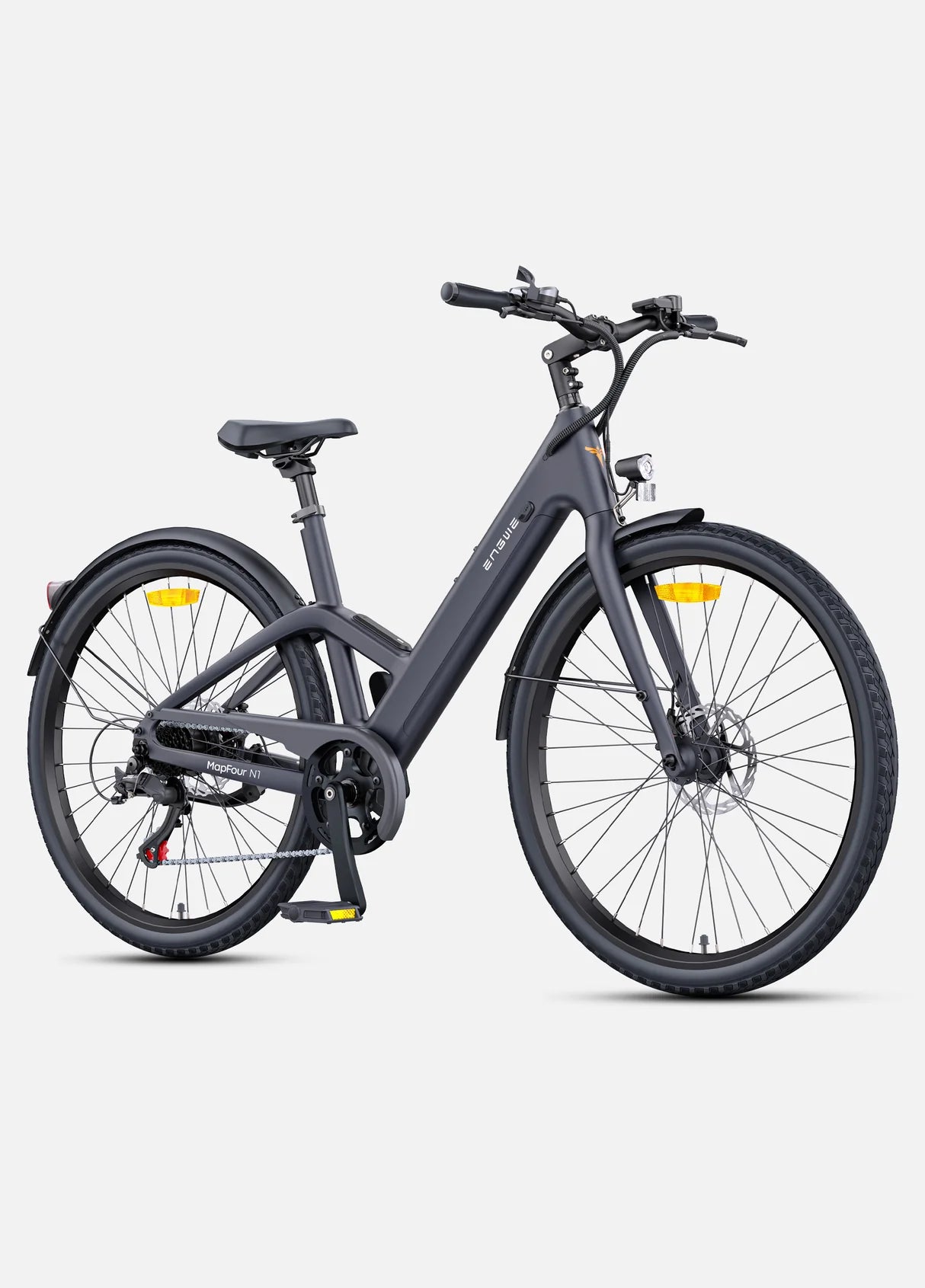 Front angle of Engwe N1 Air showing frame and wheels