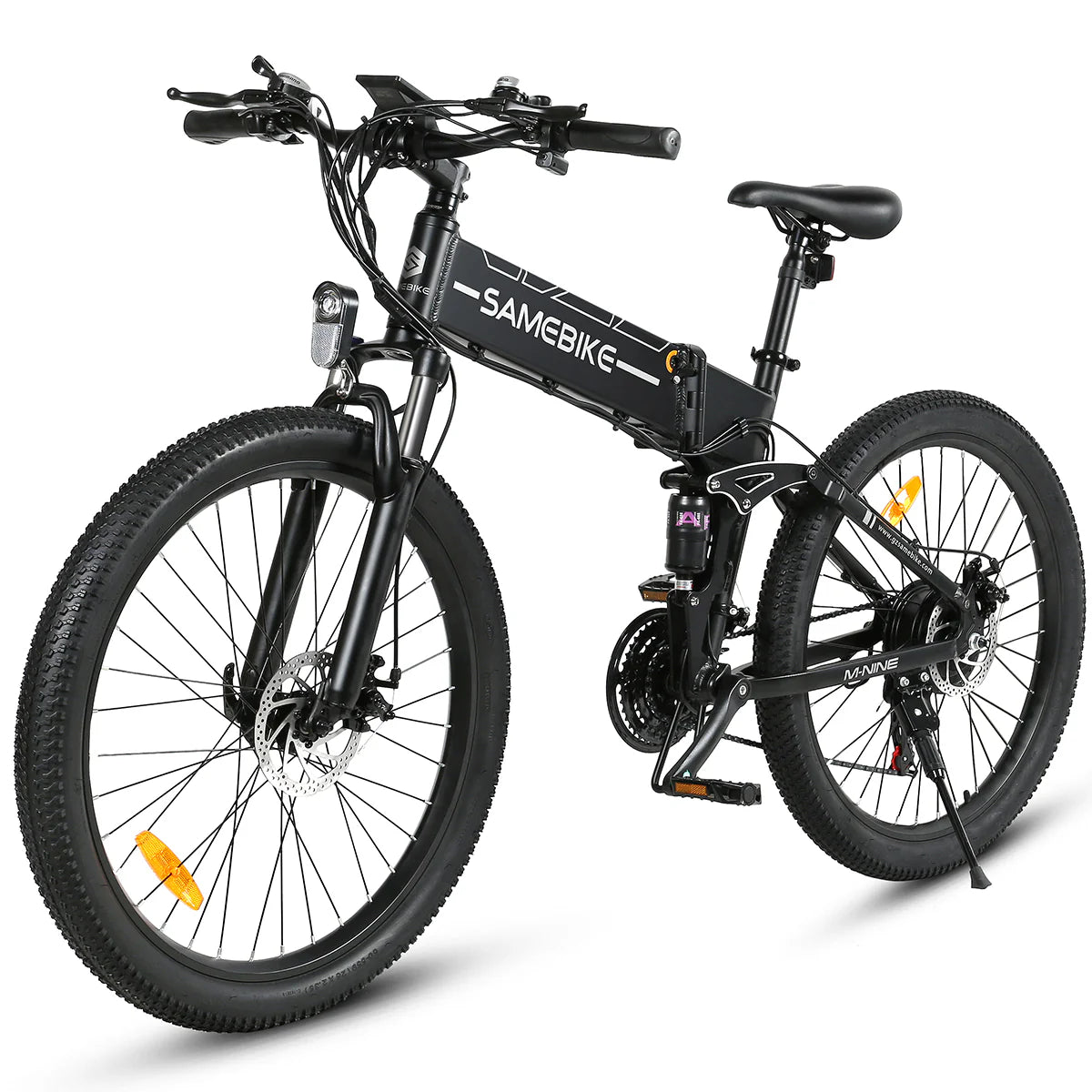 SAMEBIKE LO26-II-FT 750W Folding off road ebike. front left side. black color.