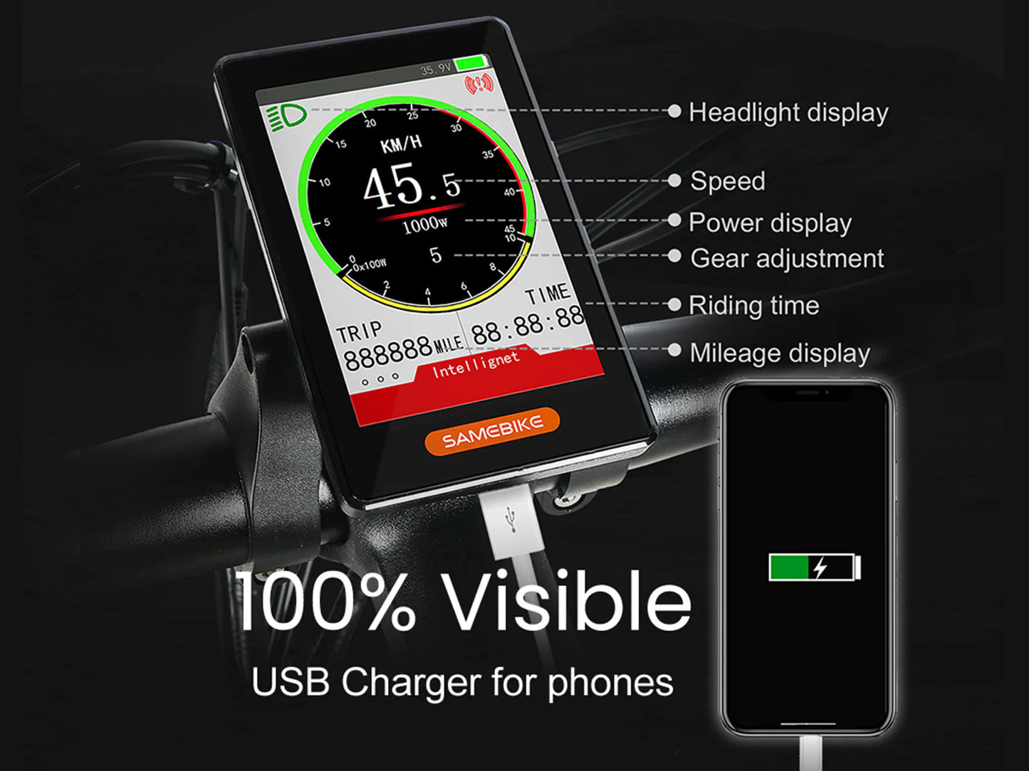 SAMEBIKE LO26-II-FT 750W Folding off road ebike. lcd display.