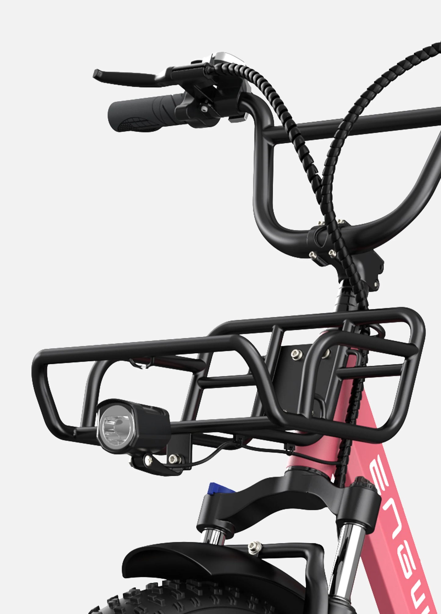 Engwe L20 ebike. front headlight and front rack. Pink color