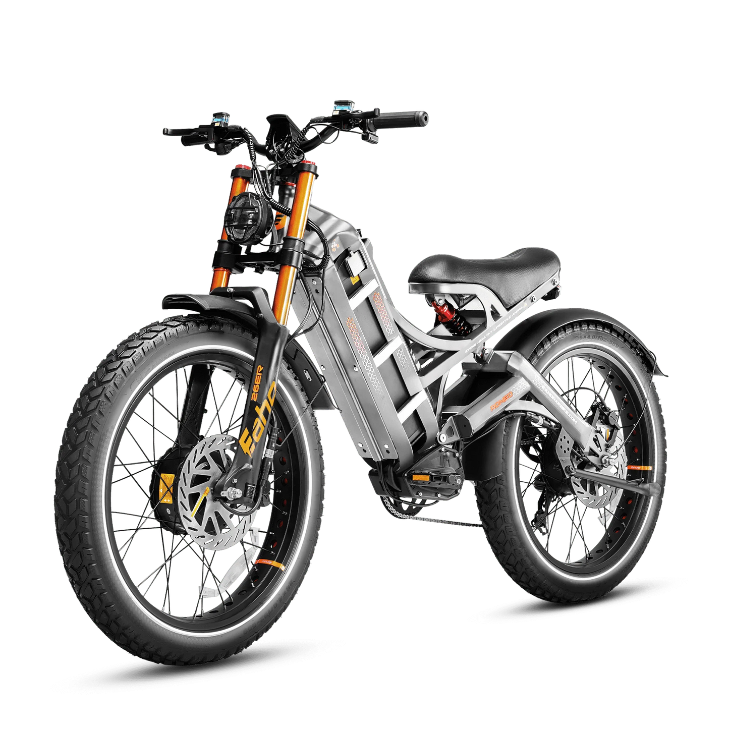 Eahora Romeo Pro II electric bike with 26-inch tires and dual 1500W motors, designed for off-road and all-terrain riding. Gray color