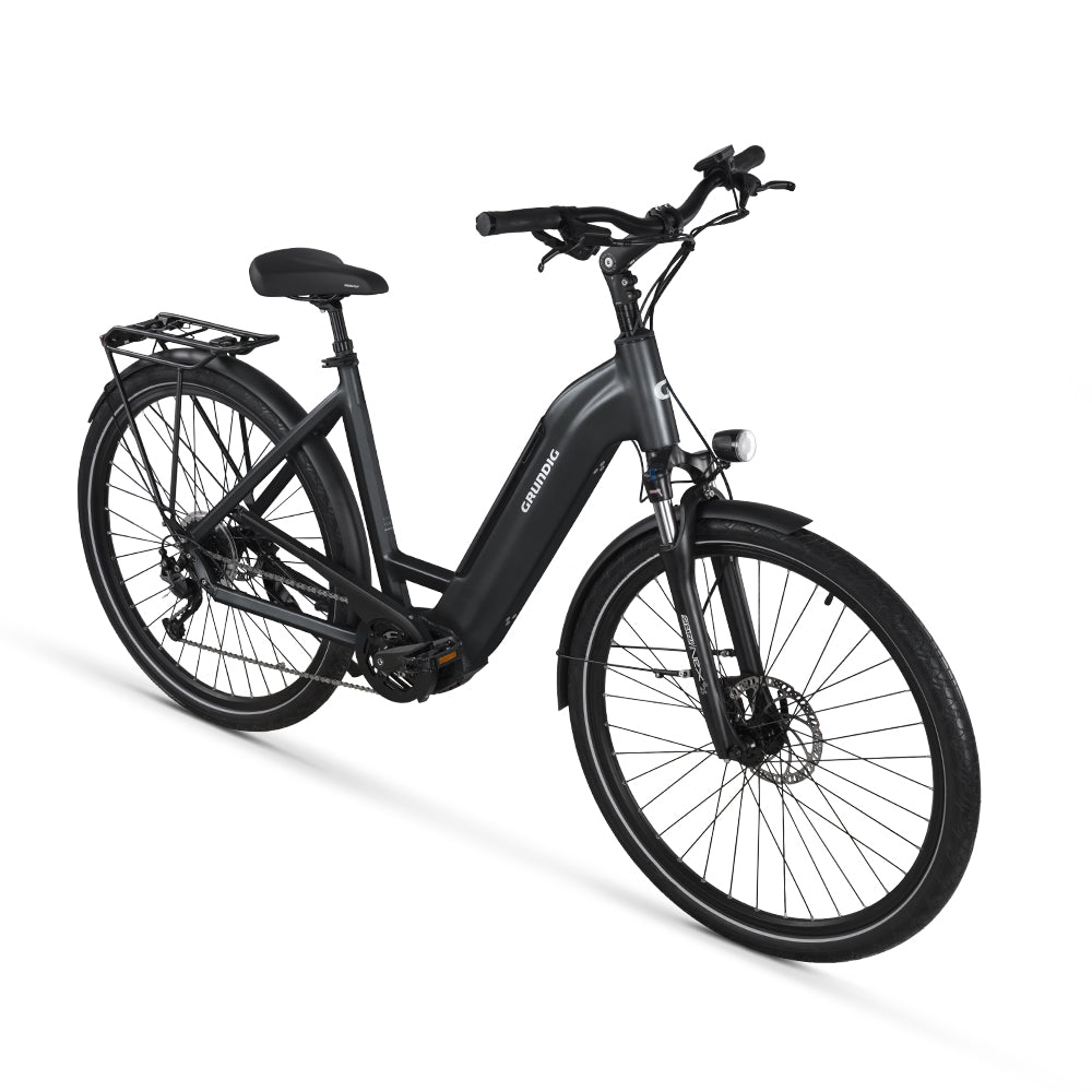 GRUNDIG GCB-1 Urban ebike. black color. right side front.