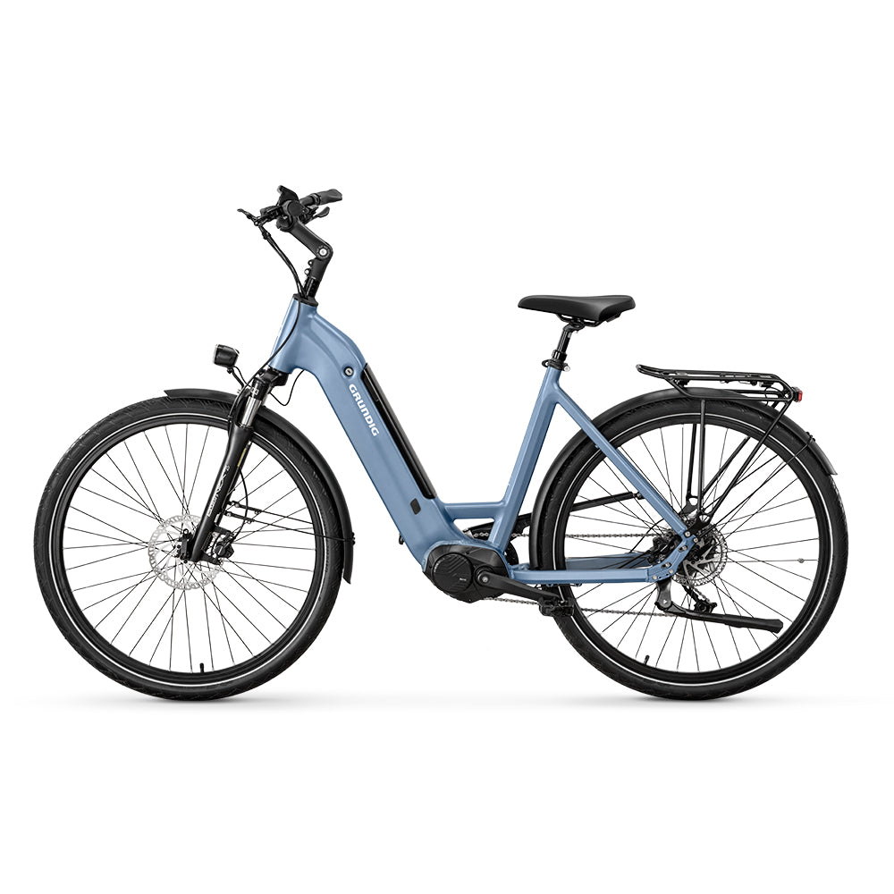GRUNDIG GCB-1 Urban ebike. blue color. left side.