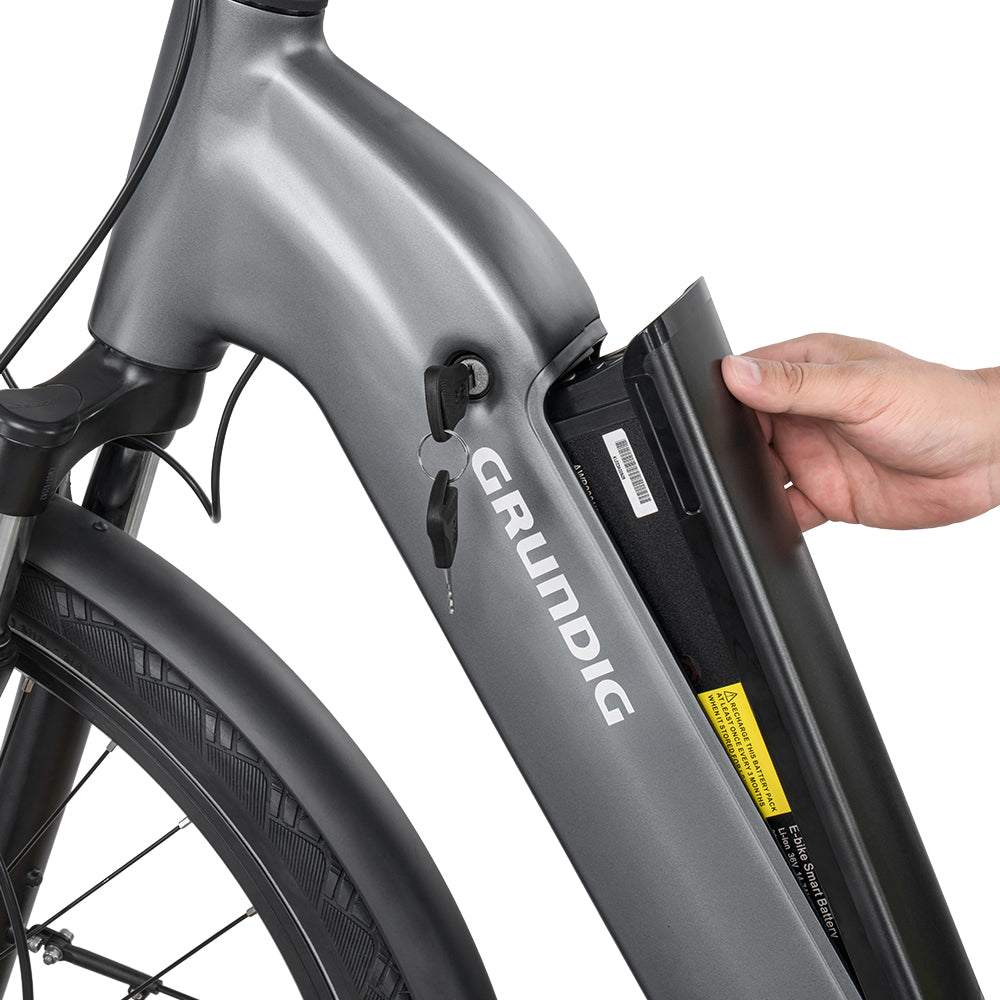 GRUNDIG GCB-1 Urban ebike. gray color. battery