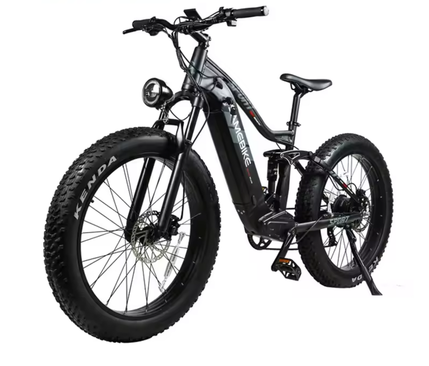 SAMEBIKE RS-A08 Off Road Electric bike. front left side. black color.