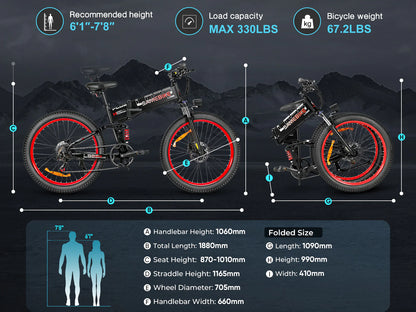 SAMEBIKE LO26 Plus Fat Tire Folding Ebike 1000W