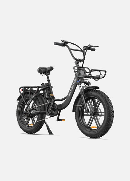 Engwe L20 ebike. front right side. Onyx Black color.