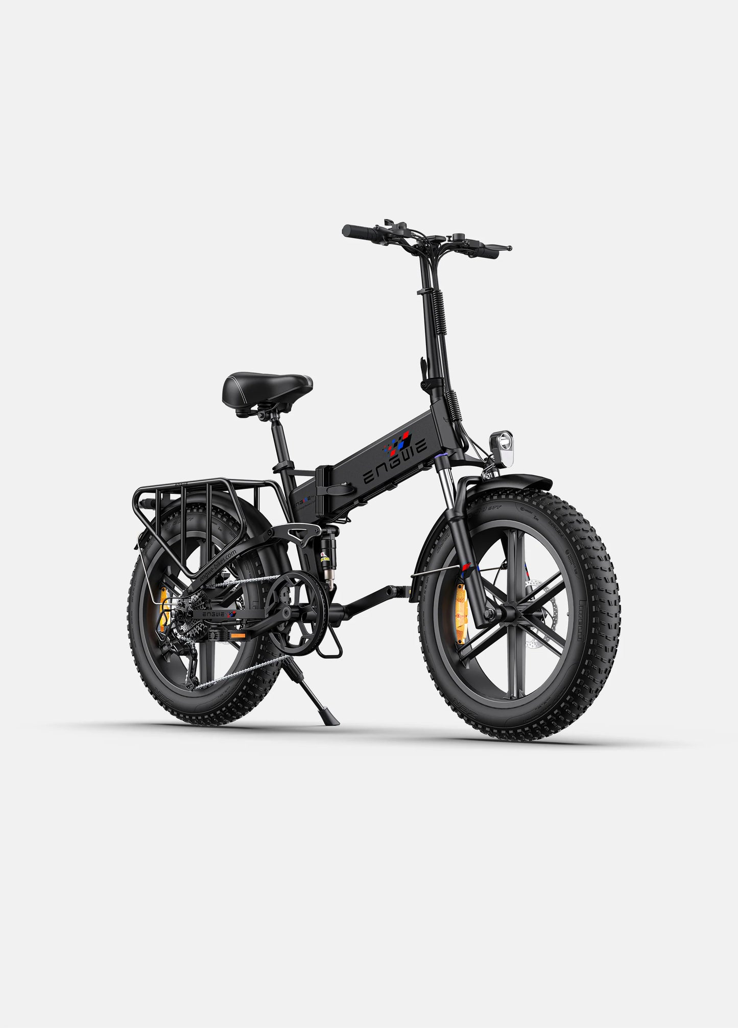 Engwe engine X full suspension folding ebike. front right side. Black