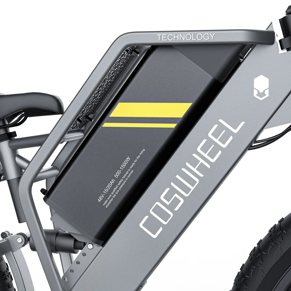 Coswheel T26 mountain ebike. battery side view.