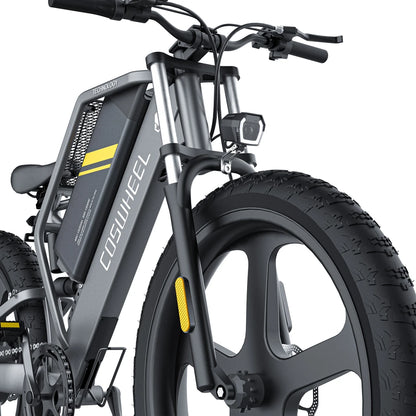 Coswheel T26 mountain ebike. front view.