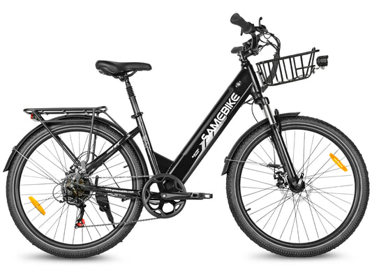 Samebike RS-A01 Pro-T electric city bike with front basket in black color