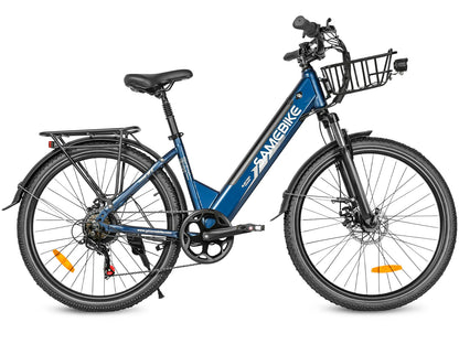 Samebike RS-A01 Pro-T electric city bike with front basket in Blue color.