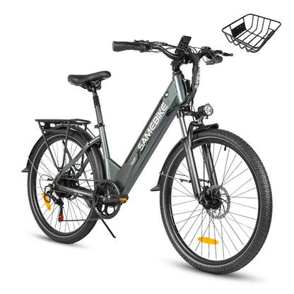 Samebike RS-A01 Pro-T electric city bike with front basket in Gray color