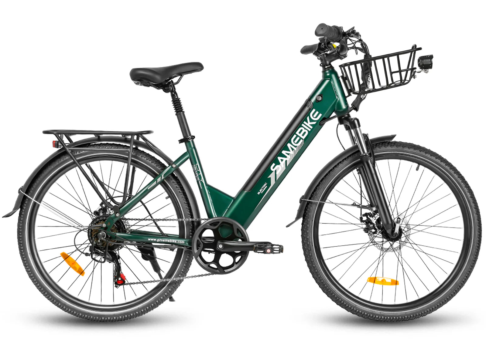 Samebike RS-A01 Pro-T electric city bike with front basket in green color