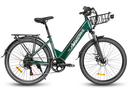 Samebike RS-A01 Pro-T electric city bike with front basket in green color