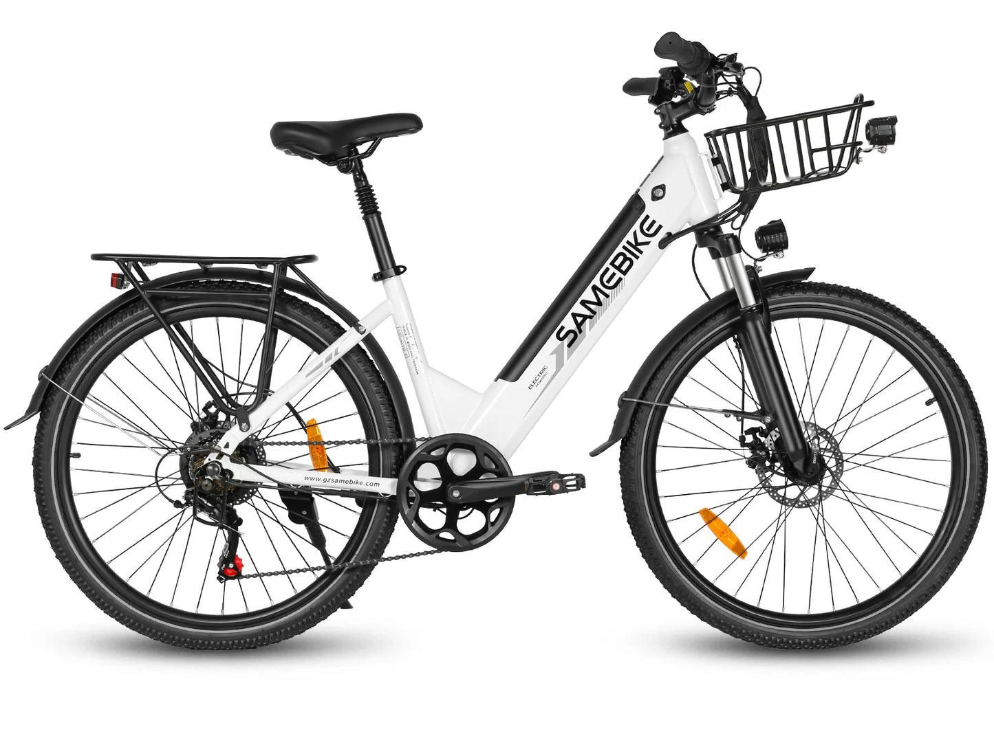 Samebike RS-A01 Pro-T electric city bike with front basket in white color