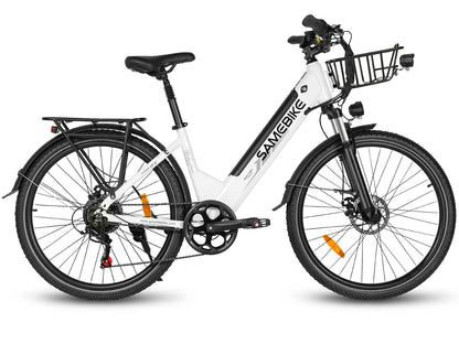 Samebike RS-A01 Pro-T electric city bike with front basket in white color