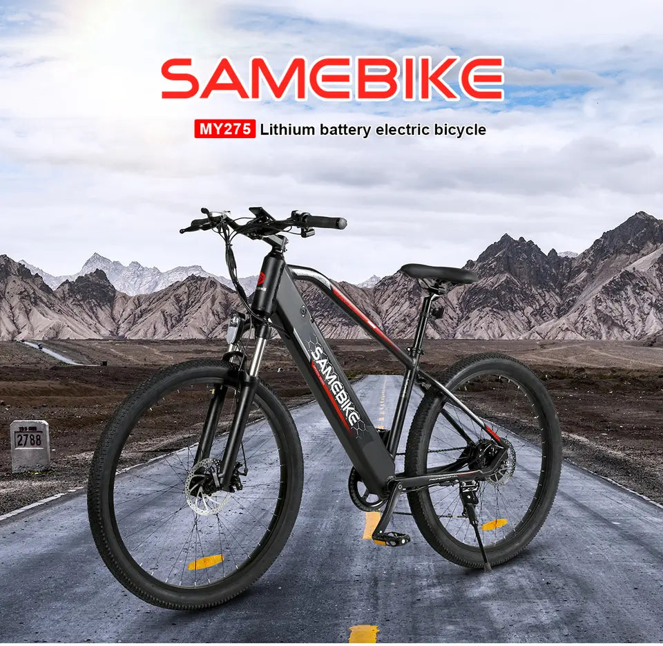 SAMEBIKE MY275 500W Commuter eBike. front left side. black color.
