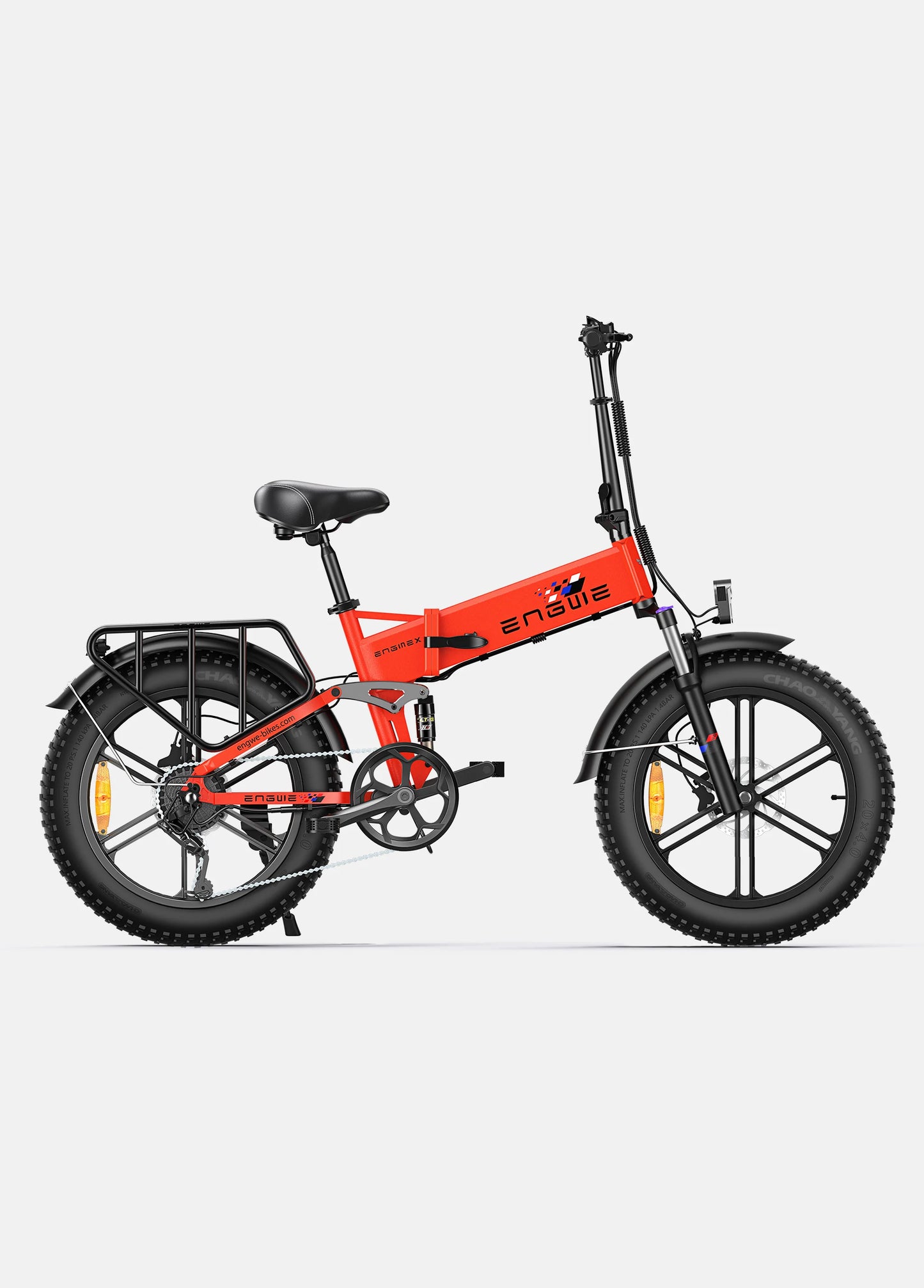 Engwe engine X full suspension folding ebike. right side. Red.