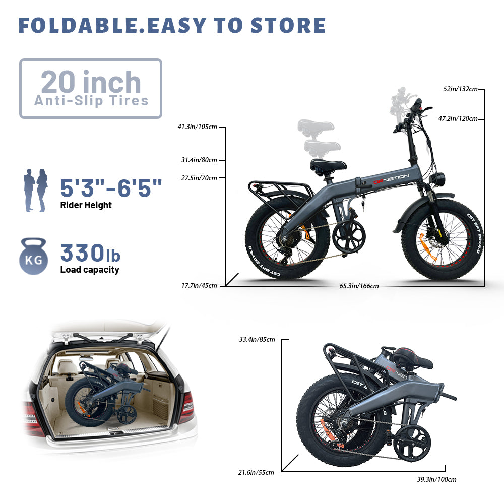DrVetion BT20 folding ebike. older in car view.