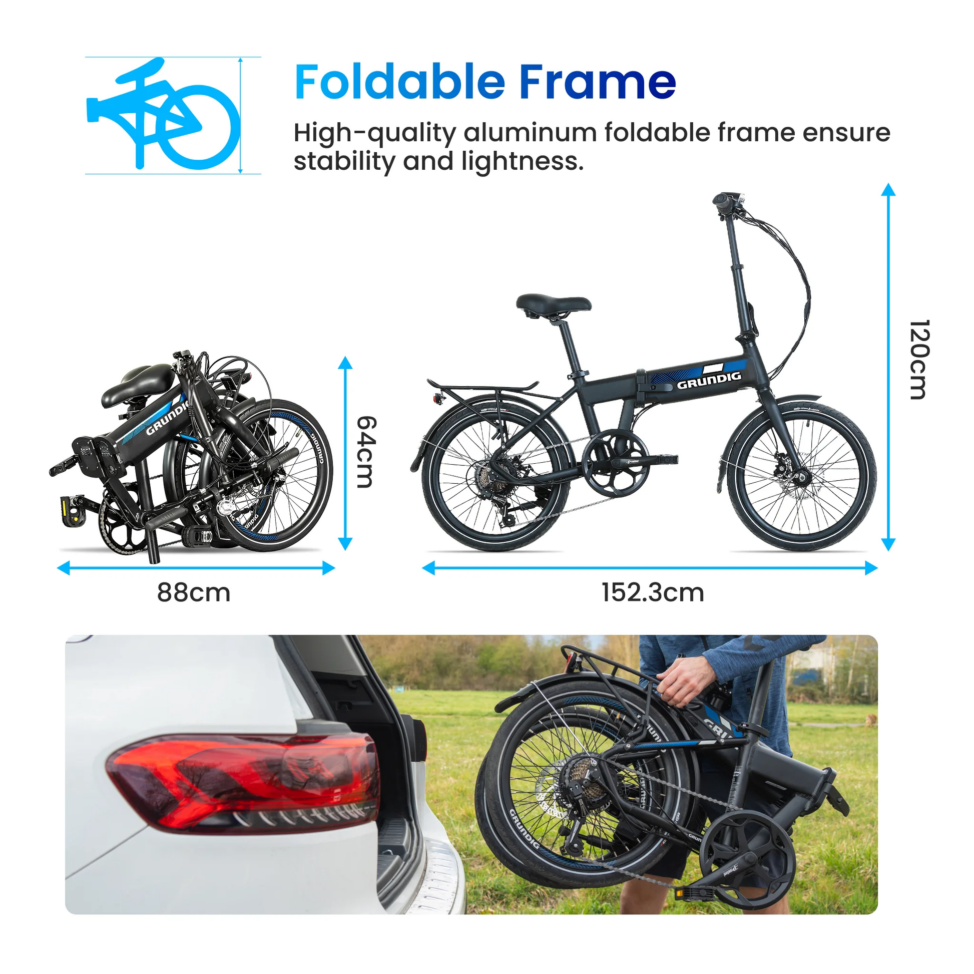 grundig e-bike fully Grundig E20 Folding Electric Bike – Compact 250W Urban Commuter eBike