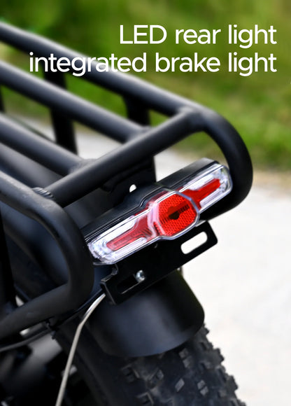 Engwe engine X full suspension folding ebike. rear rack. tail light.